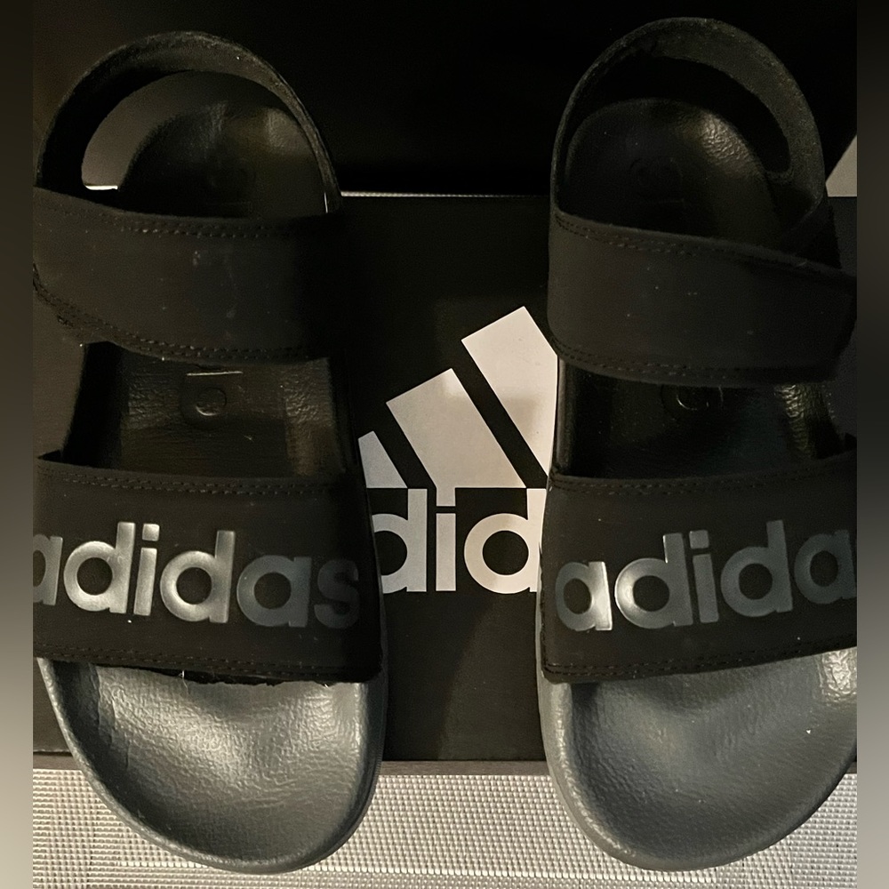 ADIDAS NIB AUTHENTIC ADILETTE BLACK SPORTY ADJUSTABLE SLIDES